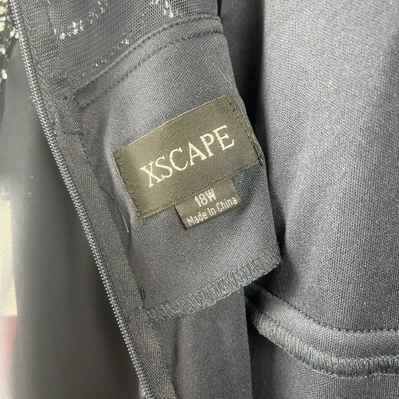 Xscape Plus Size Long Beaded Sequin Illusion Neckline Jersey Dress 18W Navy FLAW - Picture 12 of 15